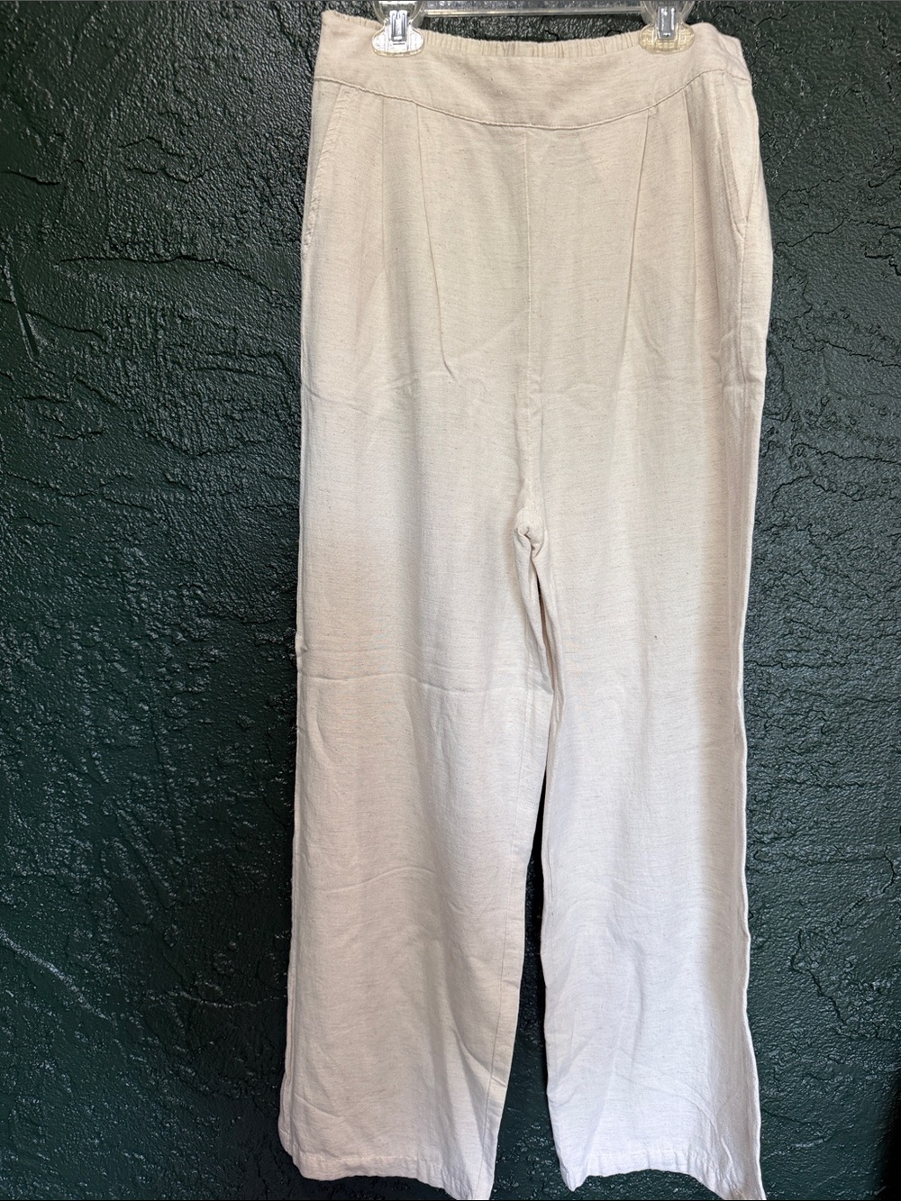 Linen Wide-Leg Pull-On Pants in Light Beige